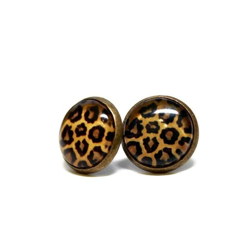 Cheetah Stud Earrings Bronze or Gold Backs - Boujeecat