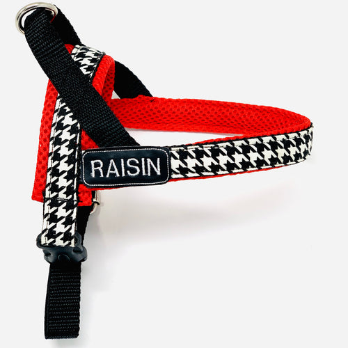 Personalized Red Houndstooth Pet Harness - Boujeecat